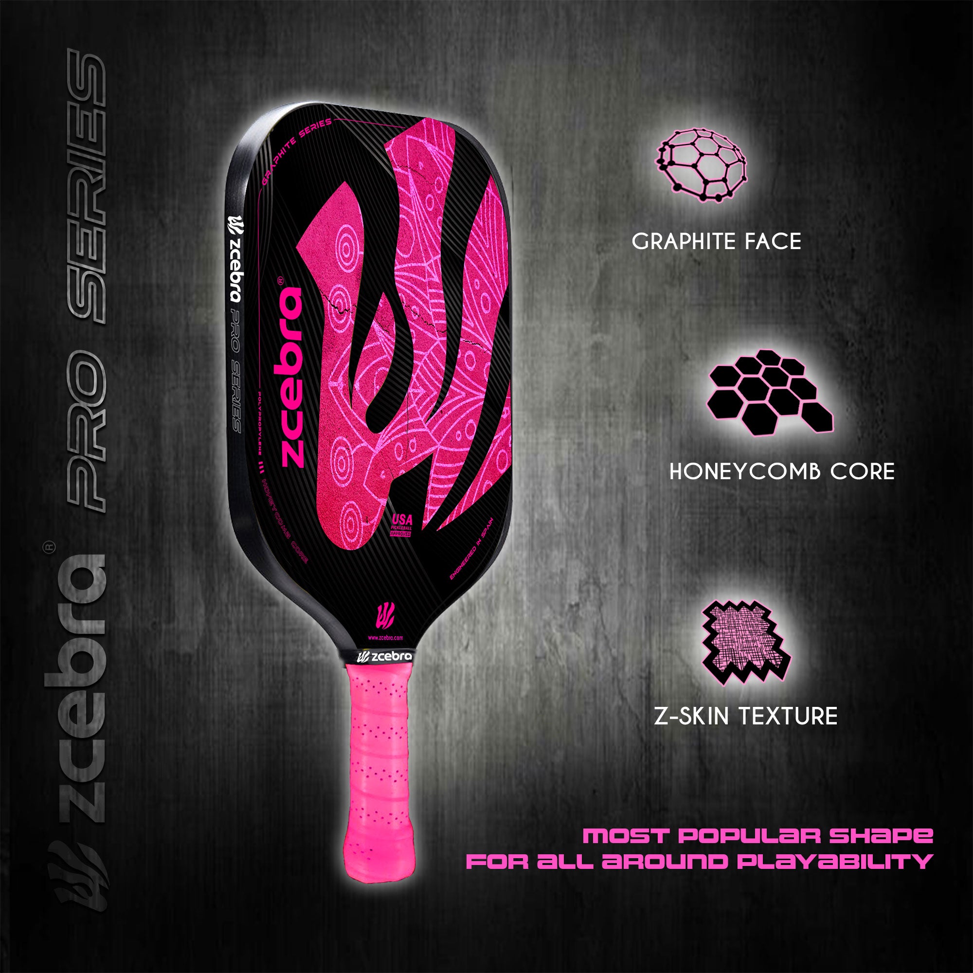 Zcebra pink black pickleball paddle