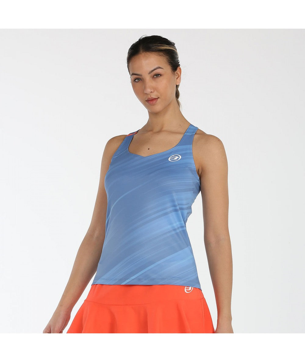 Camiseta de padel de tirantes chica bullpadel upia en color azul acero..