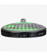 Pala bullpadel hack comfort 21. En forma de diamante. Colores gris, verde y negro. Vista frontal.